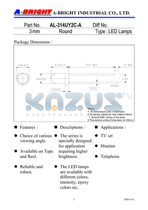 AL-314UY2C-A datasheet - 3 mm Round LED Lamps