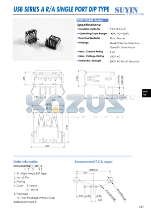 020145MR datasheet - USB SERIES A R/A SINGLE PORT DIP TYPE