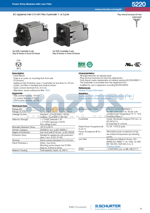 5220 datasheet - IEC Appliance Inlet C14 with Filter, Fuseholder 1- or 2-pole