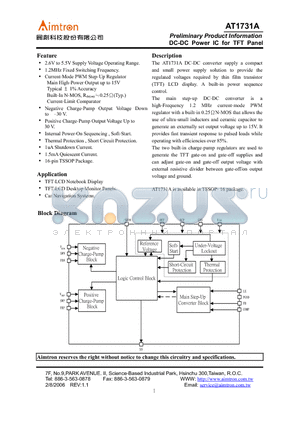 AT1731AP-GRE datasheet - DC-DC Power IC for TFT Panel