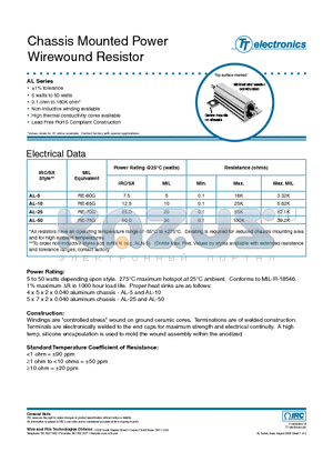 AL-5010RDFLF datasheet - Chassis Mounted Power Wirewound Resistor