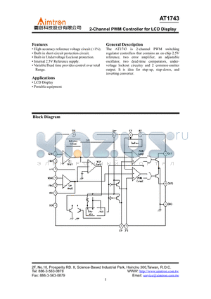 AT1743 datasheet - 2-Channel PWM Controller for LCD Display