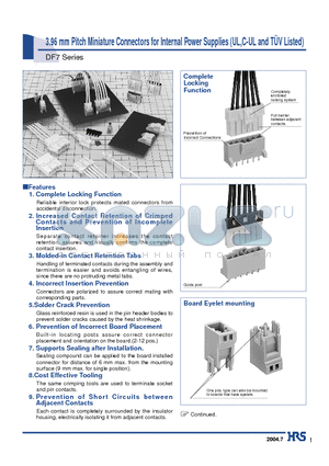 DF7-1618SCF datasheet - 3.96 mm Pitch Miniature Connectors for Internal Power Supplies (UL,C-UL and TUV Listed)