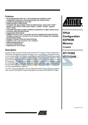 AT17C002-10JC datasheet - FPGA Configuration EEPROM Memory