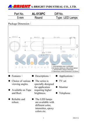 AL-513IPC datasheet - 5mm Round LED Lamps