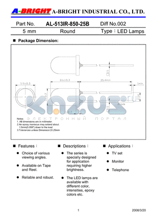 AL-513IR-850-25B_08 datasheet - 5mm Round LED Lamps