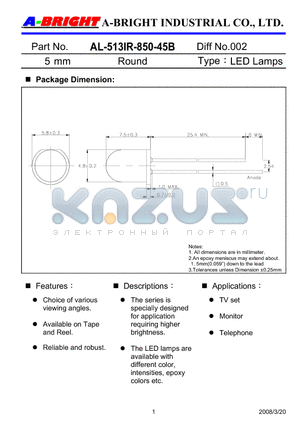 AL-513IR-850-45B_08 datasheet - 5mm Round LED Lamps