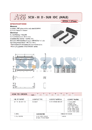 A26100MBTAB1 datasheet - SCSI - III D- SUB IDC(MALE)