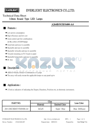 A264B-SUB-S400-A4 datasheet - 3.0mm Round Type LED Lamps