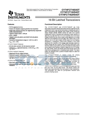 74FCT162H543CTPACT datasheet - 16-Bit Latched Transceivers