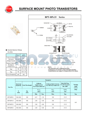 BPT-HP833 datasheet - SURFACE MOUNT PHOTO TRANSISTORS