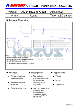 AL-513RGBW-A-002 datasheet - LED Lamps