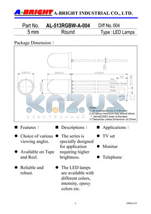 AL-513RGBW-A-004 datasheet - LED Lamps