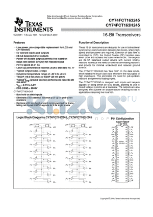 74FCT163H245CPACT datasheet - 16-Bit Transceivers