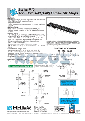 11-F40-10 datasheet - Thru-Hole .040 [1.02] Female DIP Strips