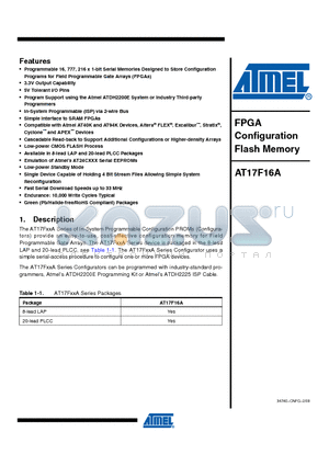 AT17F16A-30CI datasheet - FPGA Configuration Flash Memory