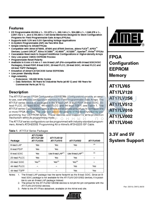 AT17LV002-10BJI datasheet - FPGA Configuration EEPROM Memory