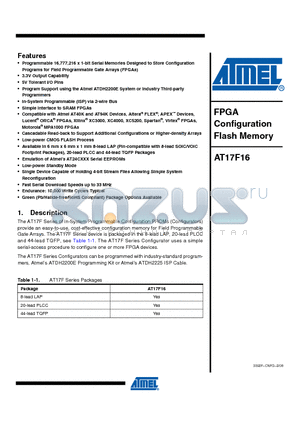 AT17F16_08 datasheet - FPGA Configuration Flash Memory