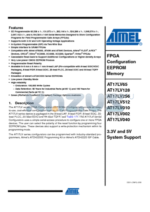 AT17LV002 datasheet - FPGA Configuration EEPROM Memory