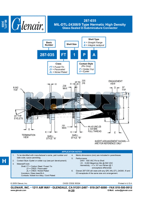 287-035ZL1PB datasheet - High Density Glass-Sealed D-Subminiature Connector