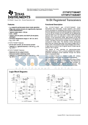 74FCT16646TPVCG4 datasheet - 16-Bit Registered Transceivers