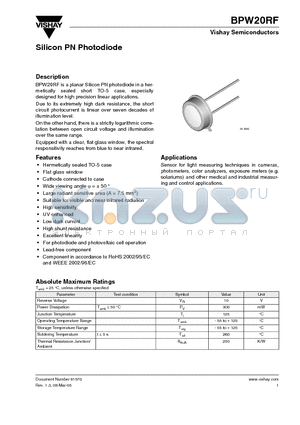 BPW20RF datasheet - Silicon PN Photodiode