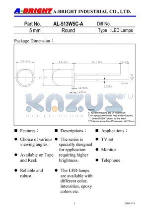 AL-513W5C-A datasheet - 5 mm Round LED Lamps