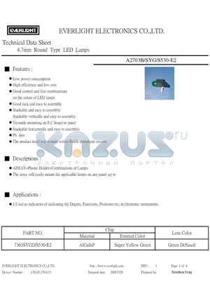 A2703B-SYG-S530-E2 datasheet - 4.7mm Round Type LED Lamps