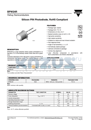 BPW24R_08 datasheet - Silicon PIN Photodiode