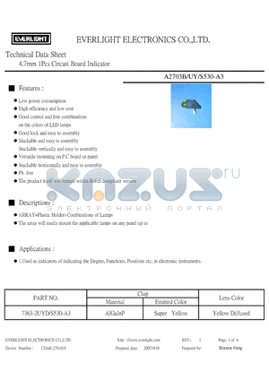 A2703B-UY-S530-A3 datasheet - 4.7mm 1Pcs Circuit Board Indicator