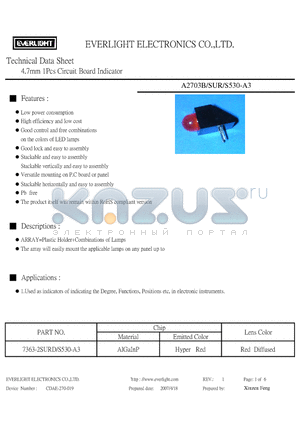 A2703B/SUR/S530-A3 datasheet - 4.7mm 1Pcs Circuit Board Indicator