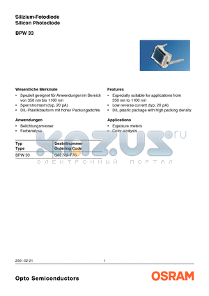 BPW33 datasheet - Silizium-Fotodiode