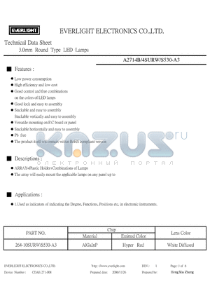 A2714B/4SURW/S530-A3 datasheet - 3.0mm Round Type LED Lamps
