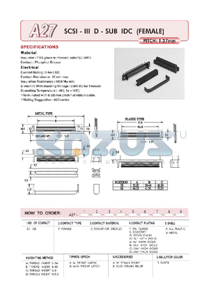 A2750FBSAABA1 datasheet - SCSI - III D - SUB IDC (FEMALE)