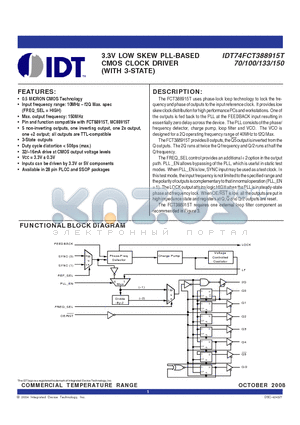 74FCT388915T133J datasheet - 3.3V LOW SKEW PLL-BASED CMOS CLOCK DRIVER (WITH 3-STATE)