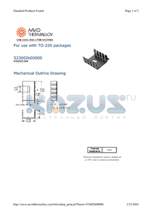 523002B00000 datasheet - For use with TO-220 packages