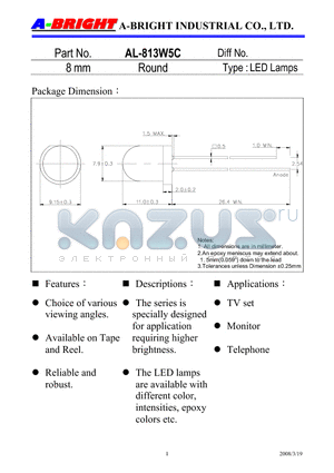 AL-813W5C datasheet - 8mm Round LED Lamps