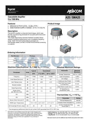CA25 datasheet - Cascadable Amplifier 5 to 1500 MHz