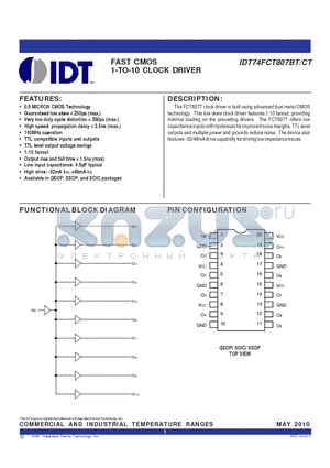 74FCT807CTQGBLANK datasheet - FAST CMOS 1-TO-10 CLOCK DRIVER