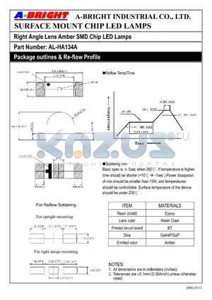 AL-HA134A datasheet - Right Angle Lens Amber SMD Chip LED Lamps