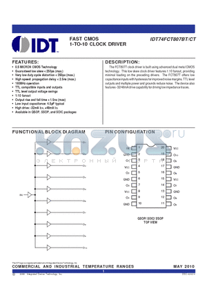 74FCT807BTQGI datasheet - FAST CMOS 1-TO-10 CLOCK DRIVER