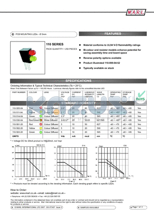 110-530-04 datasheet - PCB MOUNTING LEDs -  5mm