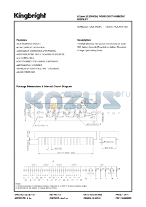 CA25-11EWA_06 datasheet - 6.2mm (0.25INCH) FOUR DIGIT NUMERIC DISPLAY