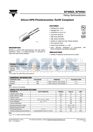 BPW96B datasheet - Silicon NPN Phototransistor