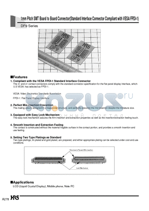 DF9-15P-1V datasheet - 1mm Pitch SMT Board to Board Connector(Standard Interface Connector Compliant with VESA FPDI-1)