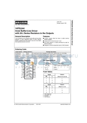 74FR2244PC datasheet - Octal Buffer/Line Driver with 25Y Series Resistors in the Outputs