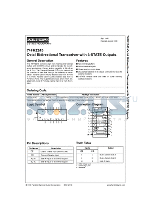 74FR2245 datasheet - Octal Bidirectional Transceiver with 3-STATE Outputs