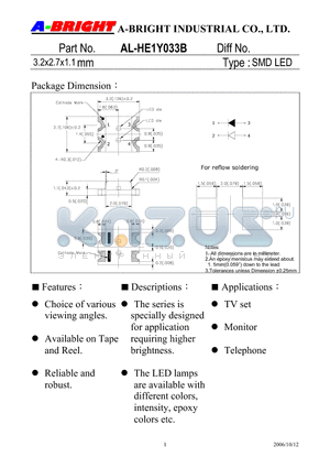 AL-HE1Y033B datasheet - 3.2x2.7x1.1 mm SMD LED