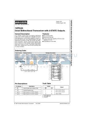 74FR245 datasheet - Octal Bidirectional Transceiver with 3-STATE Outputs
