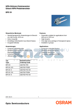 BPX81-3 datasheet - NPN-Silizium-Fototransistor